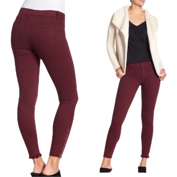 PISTOLA Crimson Burgundy Frayed Zip Ankle Moto Skinny Jeans size 29 - Picture 1 of 6